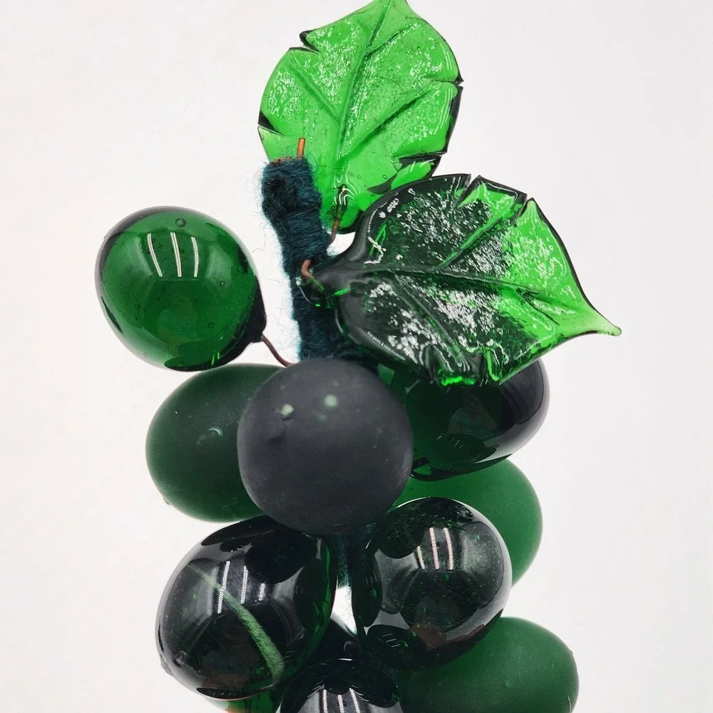 Vintage Green Glass Grape‎ Cluster Set of 2 Fruit Decor Mid Century Table Accent